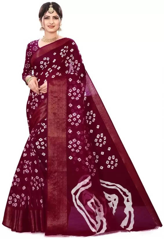 Suali Linen Printed Saree With Unstitched Blouse Piece ( Maroon ) Suali Linen Printed Saree With Unstitched Blouse Piece ( Maroon )