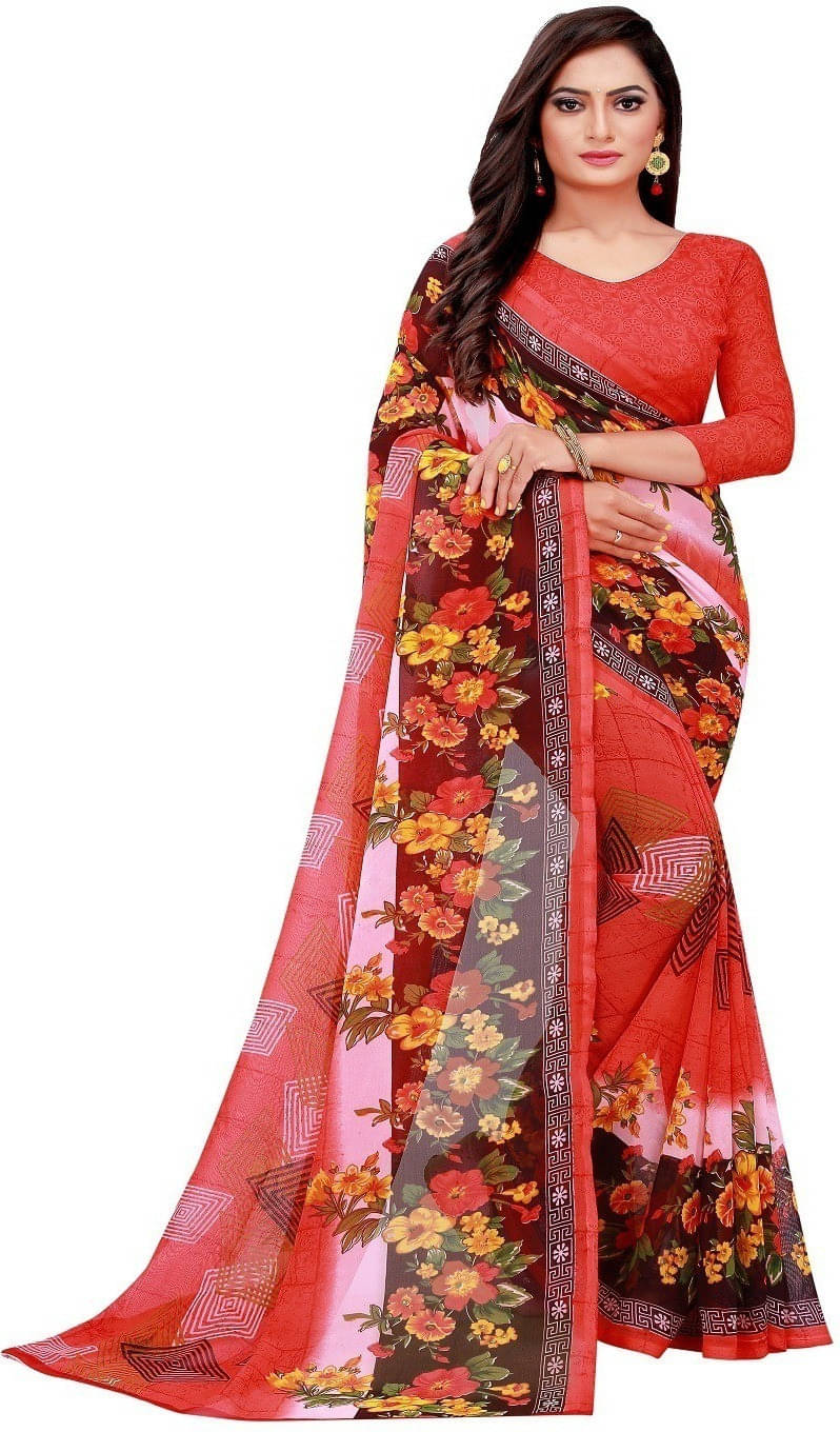 Suali Lycra Printed Saree With Unstitched Blouse Piece ( Multicolor ) Suali Lycra Printed Saree With Unstitched Blouse Piece ( Multicolor )