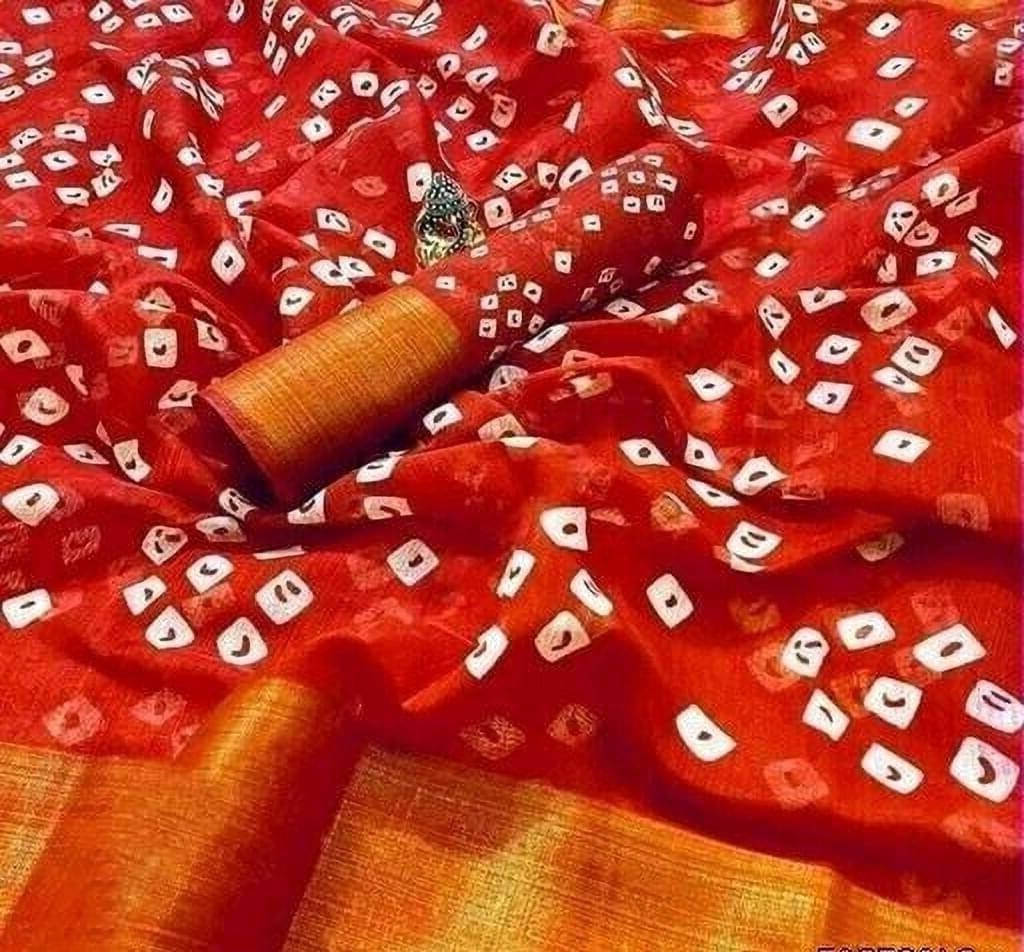 Suali Lycra Printed Saree With Unstitched Blouse Piece ( Red ) Suali Lycra Printed Saree With Unstitched Blouse Piece ( Red )
