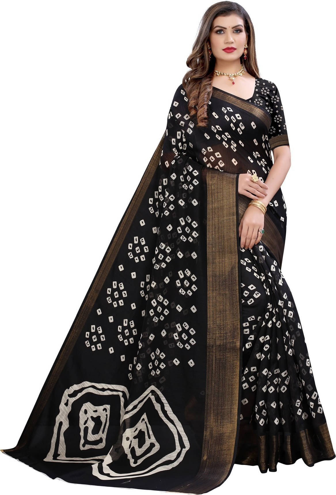 Suali Lycra Printed Saree With Unstitched Blouse Piece ( Black ) Suali Lycra Printed Saree With Unstitched Blouse Piece ( Black )