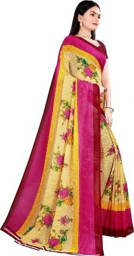 Suali Lycra Printed Saree With Unstitched Blouse Piece ( Pink ) Suali Lycra Printed Saree With Unstitched Blouse Piece ( Pink )
