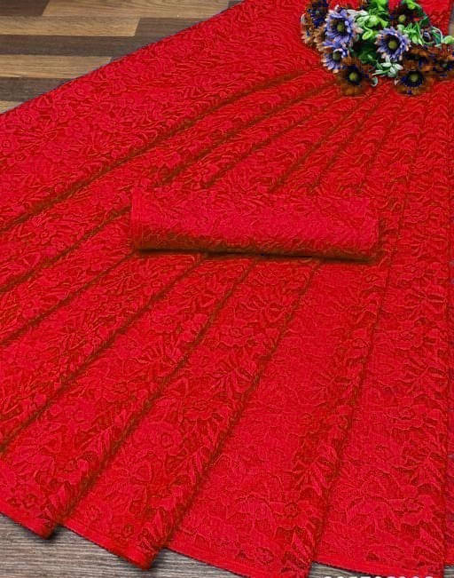 Suali Lycra Printed Saree With Unstitched Blouse Piece ( Red ) Suali Lycra Printed Saree With Unstitched Blouse Piece ( Red )