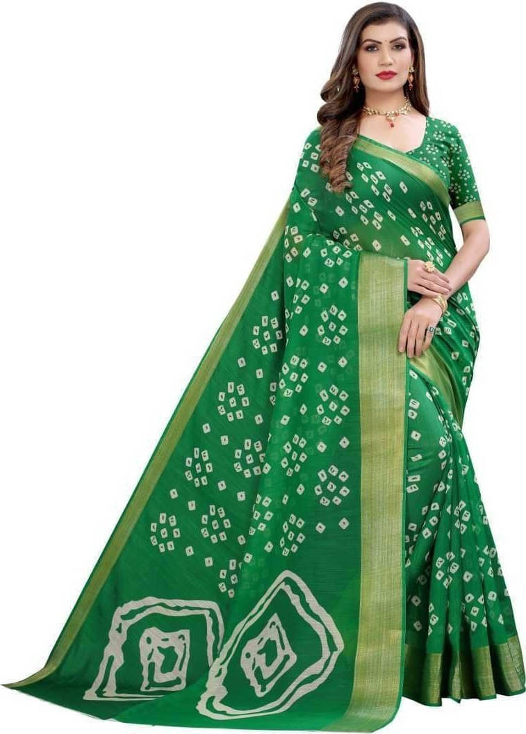     			Suali Lycra Printed Saree With Unstitched Blouse Piece ( Green )