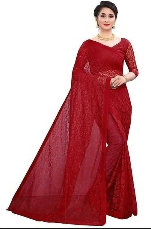 Suali Lycra Striped Saree With Unstitched Blouse Piece ( Maroon ) Suali Lycra Striped Saree With Unstitched Blouse Piece ( Maroon )