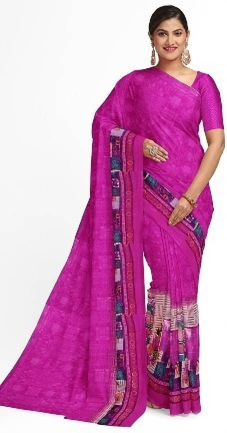 Suali Lycra Striped Saree With Unstitched Blouse Piece ( Pink ) Suali Lycra Striped Saree With Unstitched Blouse Piece ( Pink )