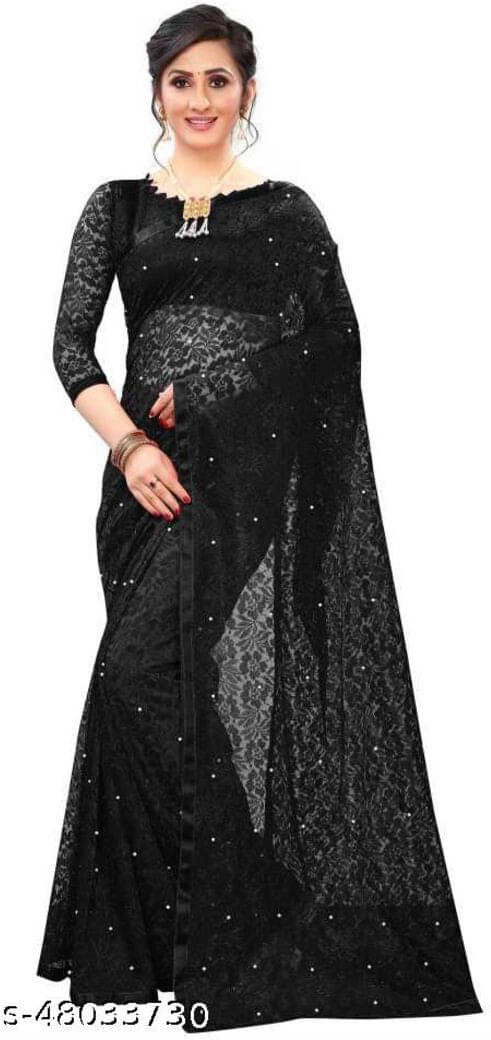 Suali Net Embellished Saree With Unstitched Blouse Piece ( Black ) Suali Net Embellished Saree With Unstitched Blouse Piece ( Black )