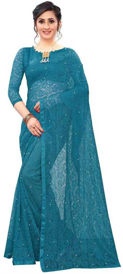 Suali Net Embellished Saree With Unstitched Blouse Piece ( Blue ) Suali Net Embellished Saree With Unstitched Blouse Piece ( Blue )