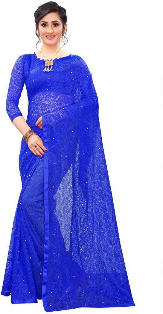 Suali Net Embellished Saree With Unstitched Blouse Piece ( Blue ) Suali Net Embellished Saree With Unstitched Blouse Piece ( Blue )