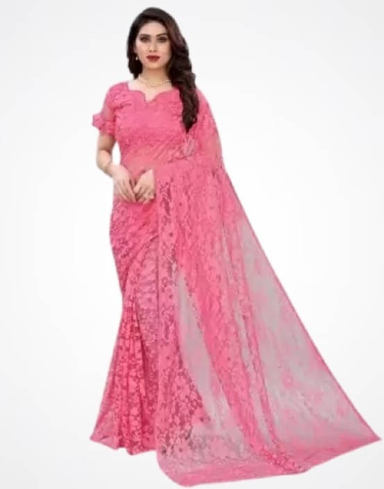 Suali Net Embroidered Saree With Unstitched Blouse Piece ( Pink ) Suali Net Embroidered Saree With Unstitched Blouse Piece ( Pink )