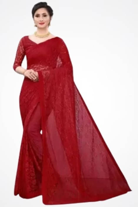 Suali Net Embroidered Saree With Unstitched Blouse Piece ( Maroon ) Suali Net Embroidered Saree With Unstitched Blouse Piece ( Maroon )