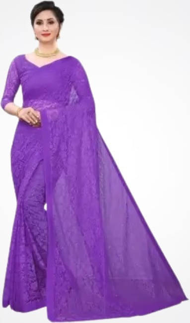 Suali Net Embroidered Saree With Unstitched Blouse Piece ( Purple ) Suali Net Embroidered Saree With Unstitched Blouse Piece ( Purple )