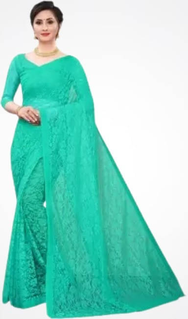 Suali Net Embroidered Saree With Unstitched Blouse Piece ( Blue ) Suali Net Embroidered Saree With Unstitched Blouse Piece ( Blue )