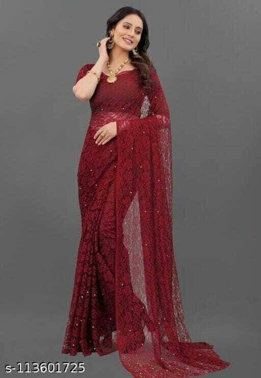 Suali Net Embroidered Saree With Unstitched Blouse Piece ( Maroon ) Suali Net Embroidered Saree With Unstitched Blouse Piece ( Maroon )
