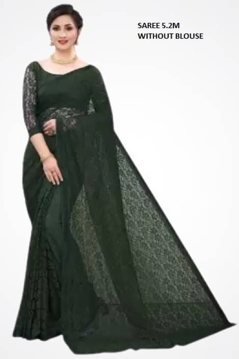 Suali Net Embroidered Saree With Unstitched Blouse Piece ( Green ) Suali Net Embroidered Saree With Unstitched Blouse Piece ( Green )