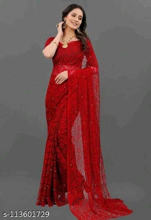 Suali Net Embroidered Saree With Unstitched Blouse Piece ( Red ) Suali Net Embroidered Saree With Unstitched Blouse Piece ( Red )