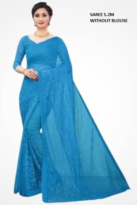 Suali Net Embroidered Saree With Unstitched Blouse Piece ( Light Blue ) Suali Net Embroidered Saree With Unstitched Blouse Piece ( Light Blue )