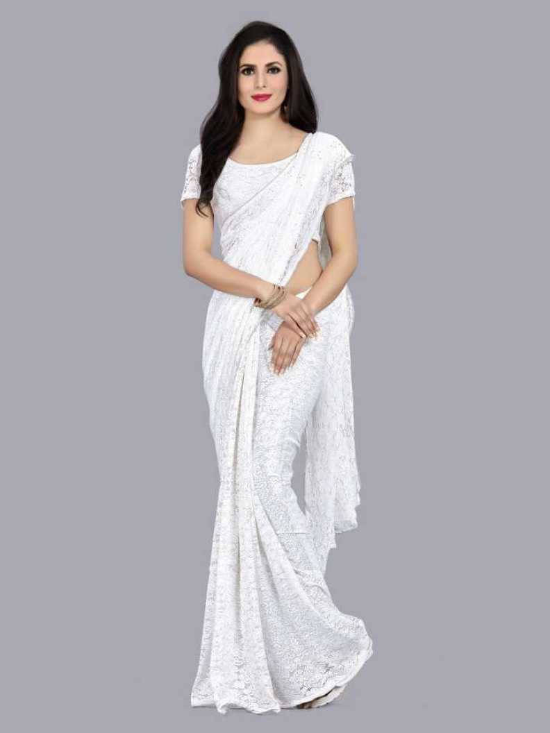 Suali Net Embroidered Saree With Unstitched Blouse Piece ( White ) Suali Net Embroidered Saree With Unstitched Blouse Piece ( White )