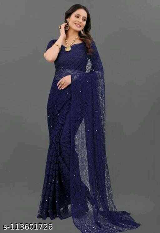     			Suali Net Embroidered Saree With Unstitched Blouse Piece ( Blue )