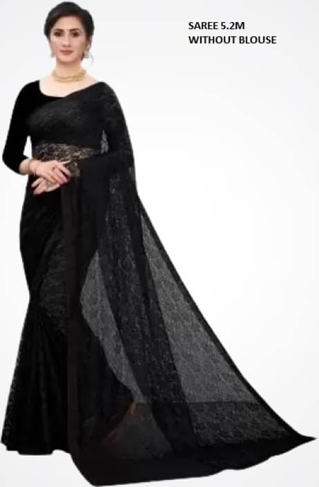 Suali Net Embroidered Saree With Unstitched Blouse Piece ( Black ) Suali Net Embroidered Saree With Unstitched Blouse Piece ( Black )