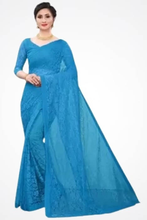 Suali Net Embroidered Saree With Unstitched Blouse Piece ( Light Blue ) Suali Net Embroidered Saree With Unstitched Blouse Piece ( Light Blue )