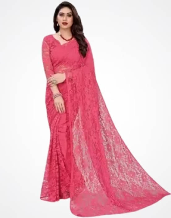 Suali Net Embroidered Saree With Unstitched Blouse Piece ( Magenta ) Suali Net Embroidered Saree With Unstitched Blouse Piece ( Magenta )