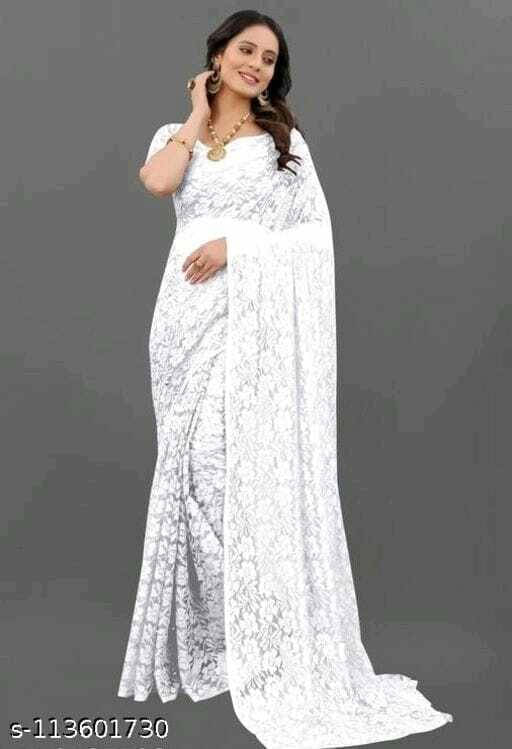 Suali Net Embroidered Saree With Unstitched Blouse Piece ( White ) Suali Net Embroidered Saree With Unstitched Blouse Piece ( White )