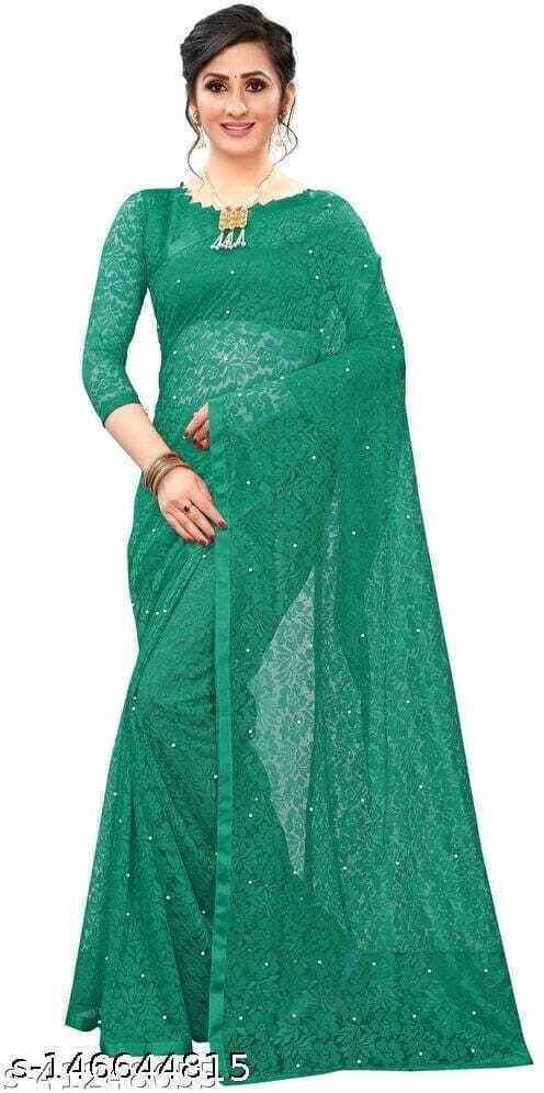     			Suali Net Embroidered Saree With Unstitched Blouse Piece ( Green )