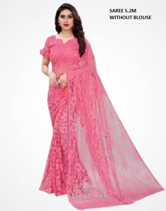     			Suali Net Embroidered Saree With Unstitched Blouse Piece ( Pink )