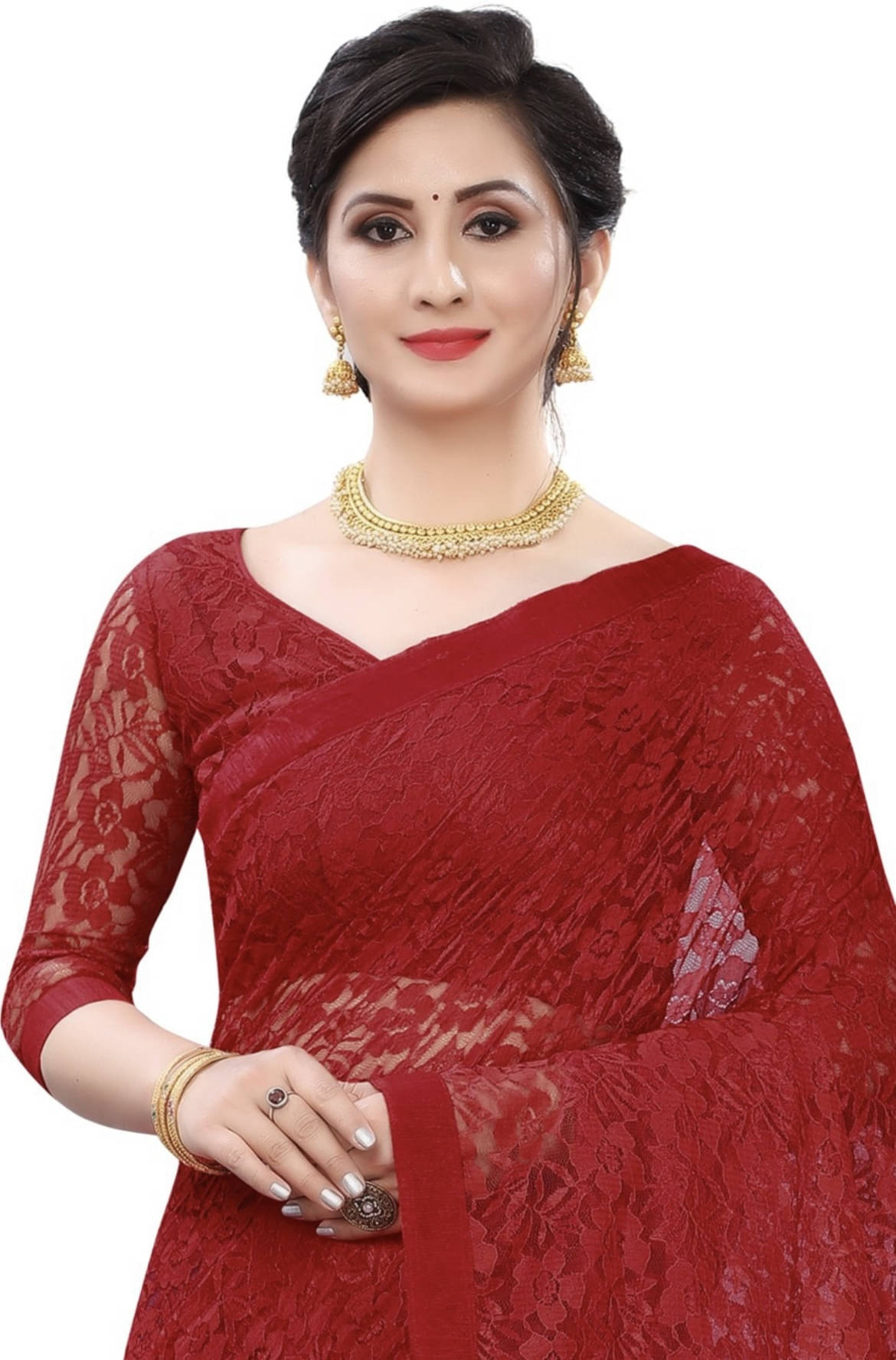 Suali Net Embroidered Saree With Unstitched Blouse Piece ( Maroon ) Suali Net Embroidered Saree With Unstitched Blouse Piece ( Maroon )