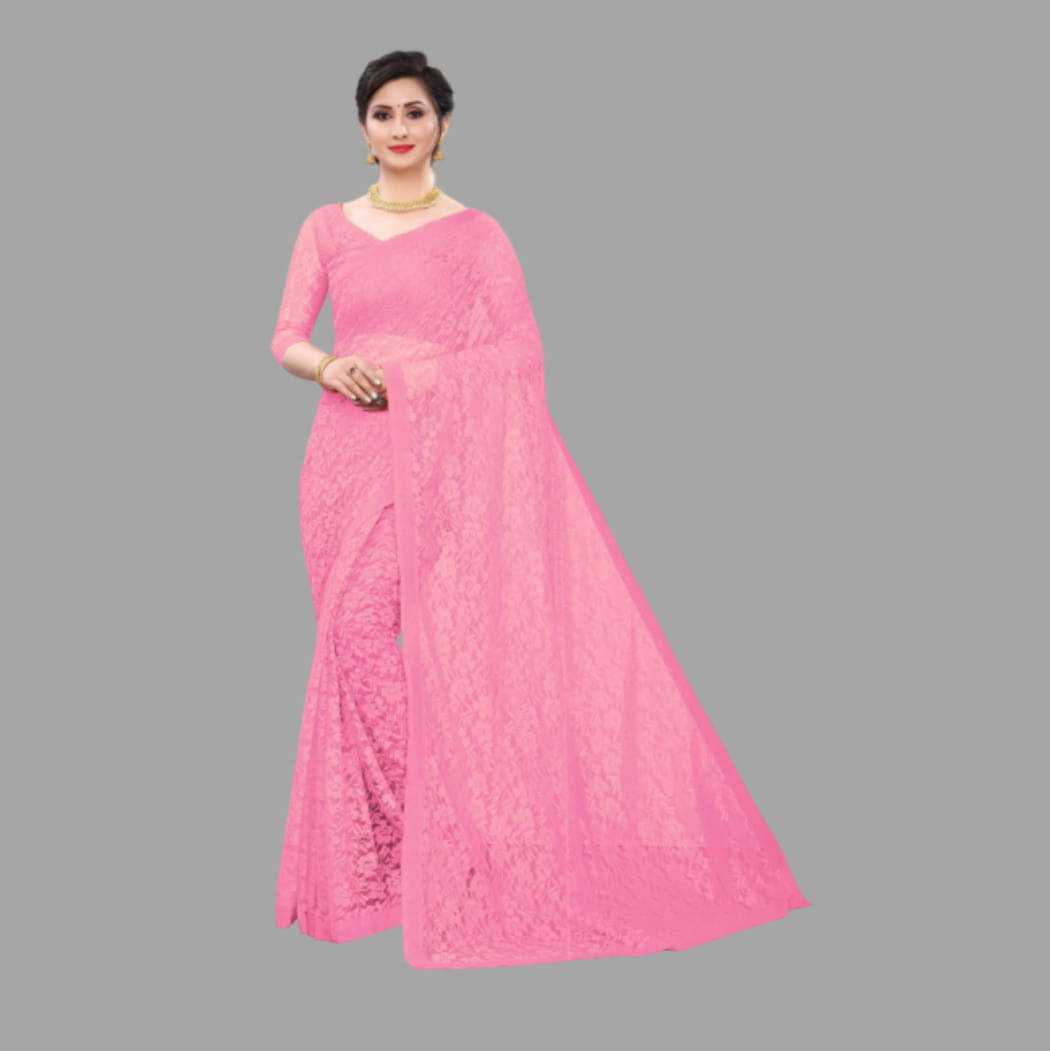 Suali Net Printed Saree With Unstitched Blouse Piece ( Pink ) Suali Net Printed Saree With Unstitched Blouse Piece ( Pink )
