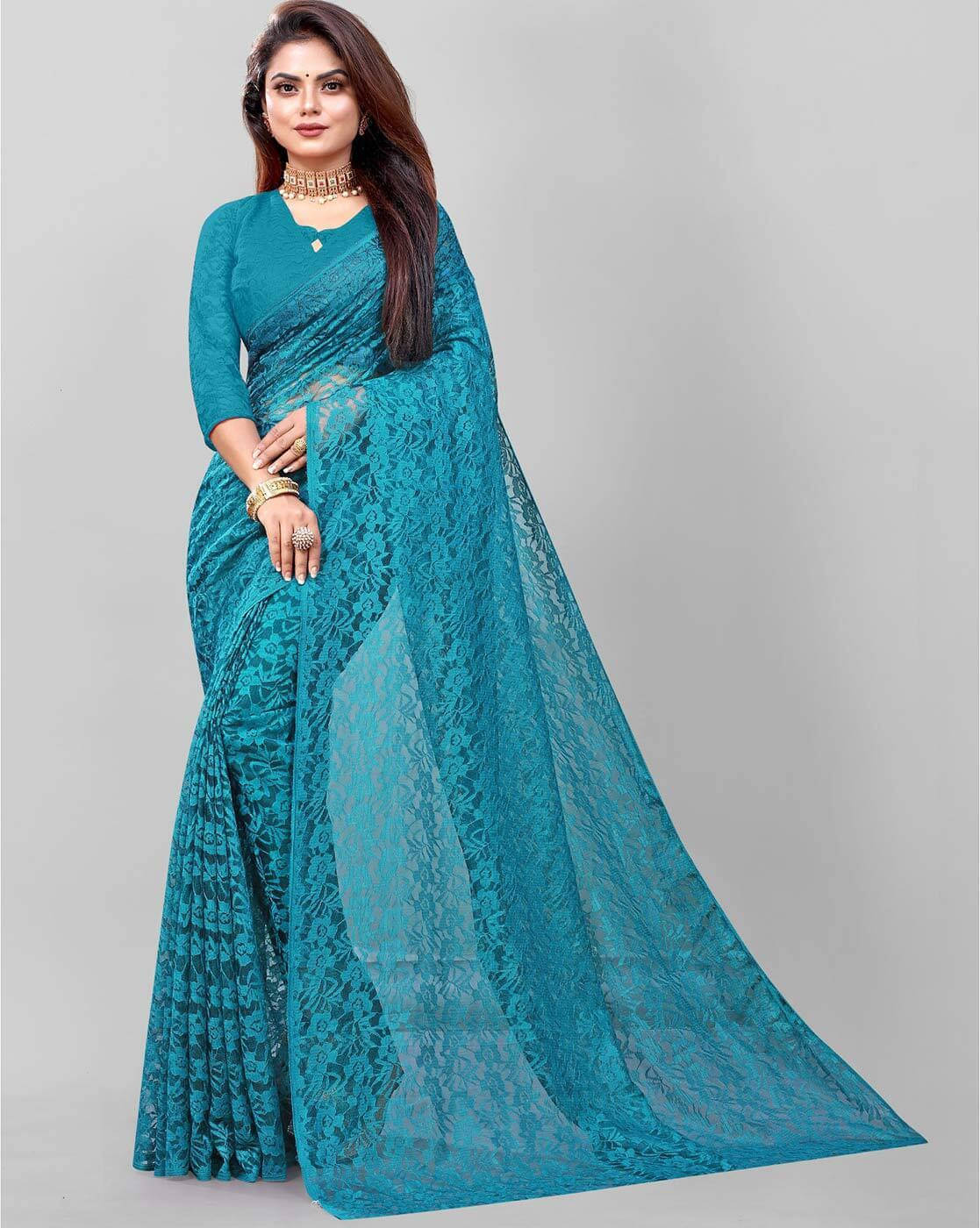 Suali Net Printed Saree With Unstitched Blouse Piece ( Blue ) Suali Net Printed Saree With Unstitched Blouse Piece ( Blue )