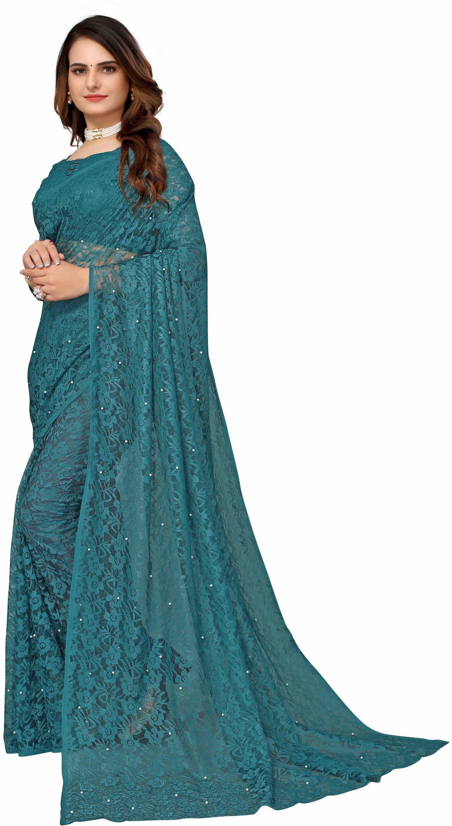 Suali Net Printed Saree With Unstitched Blouse Piece ( Green ) Suali Net Printed Saree With Unstitched Blouse Piece ( Green )
