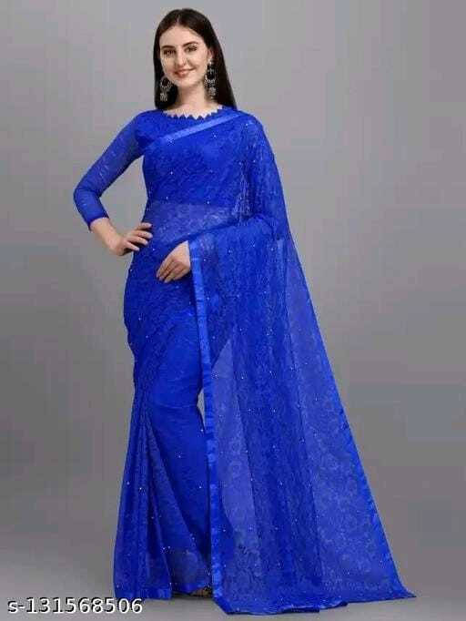 Suali Net Printed Saree With Unstitched Blouse Piece ( Blue ) Suali Net Printed Saree With Unstitched Blouse Piece ( Blue )