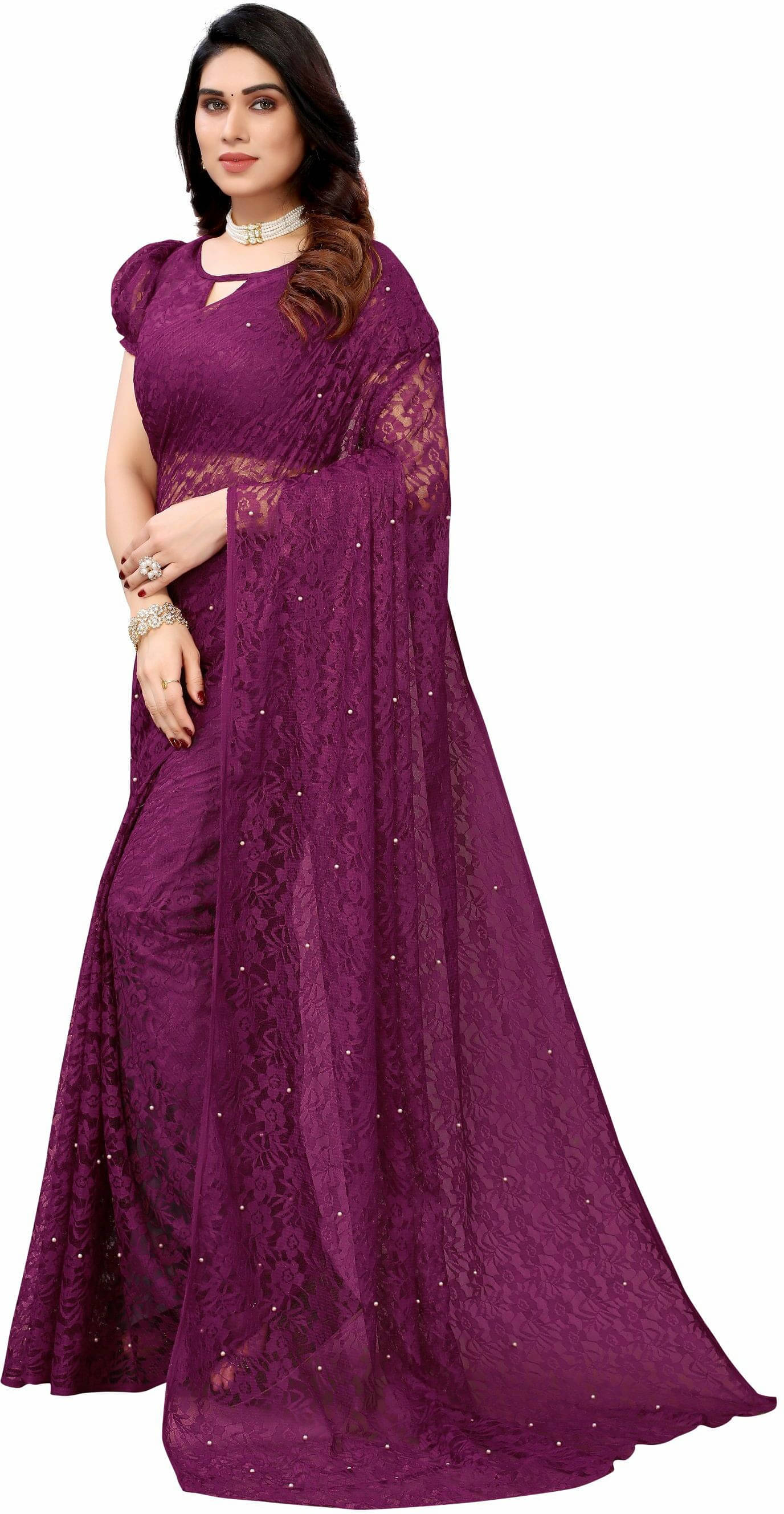 Suali Net Printed Saree With Unstitched Blouse Piece ( Purple ) Suali Net Printed Saree With Unstitched Blouse Piece ( Purple )