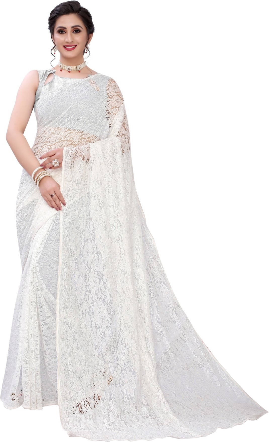 Suali Net Self Design Saree With Unstitched Blouse Piece ( White ) Suali Net Self Design Saree With Unstitched Blouse Piece ( White )