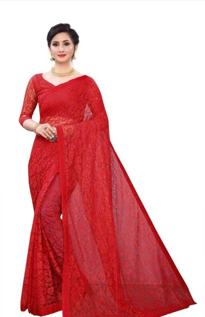 Suali Net Self Design Saree With Unstitched Blouse Piece ( Red ) Suali Net Self Design Saree With Unstitched Blouse Piece ( Red )