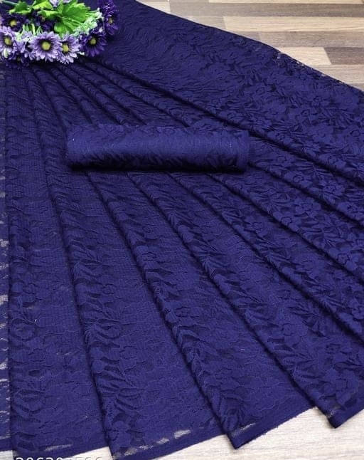 Suali Net Self Design Saree With Unstitched Blouse Piece ( Blue ) Suali Net Self Design Saree With Unstitched Blouse Piece ( Blue )