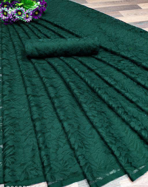 Suali Net Self Design Saree With Unstitched Blouse Piece ( Green ) Suali Net Self Design Saree With Unstitched Blouse Piece ( Green )