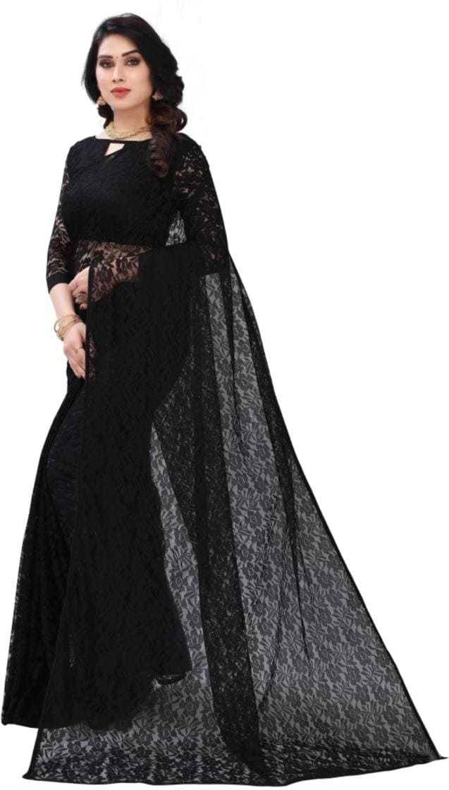 Suali Net Self Design Saree With Unstitched Blouse Piece ( Black ) Suali Net Self Design Saree With Unstitched Blouse Piece ( Black )