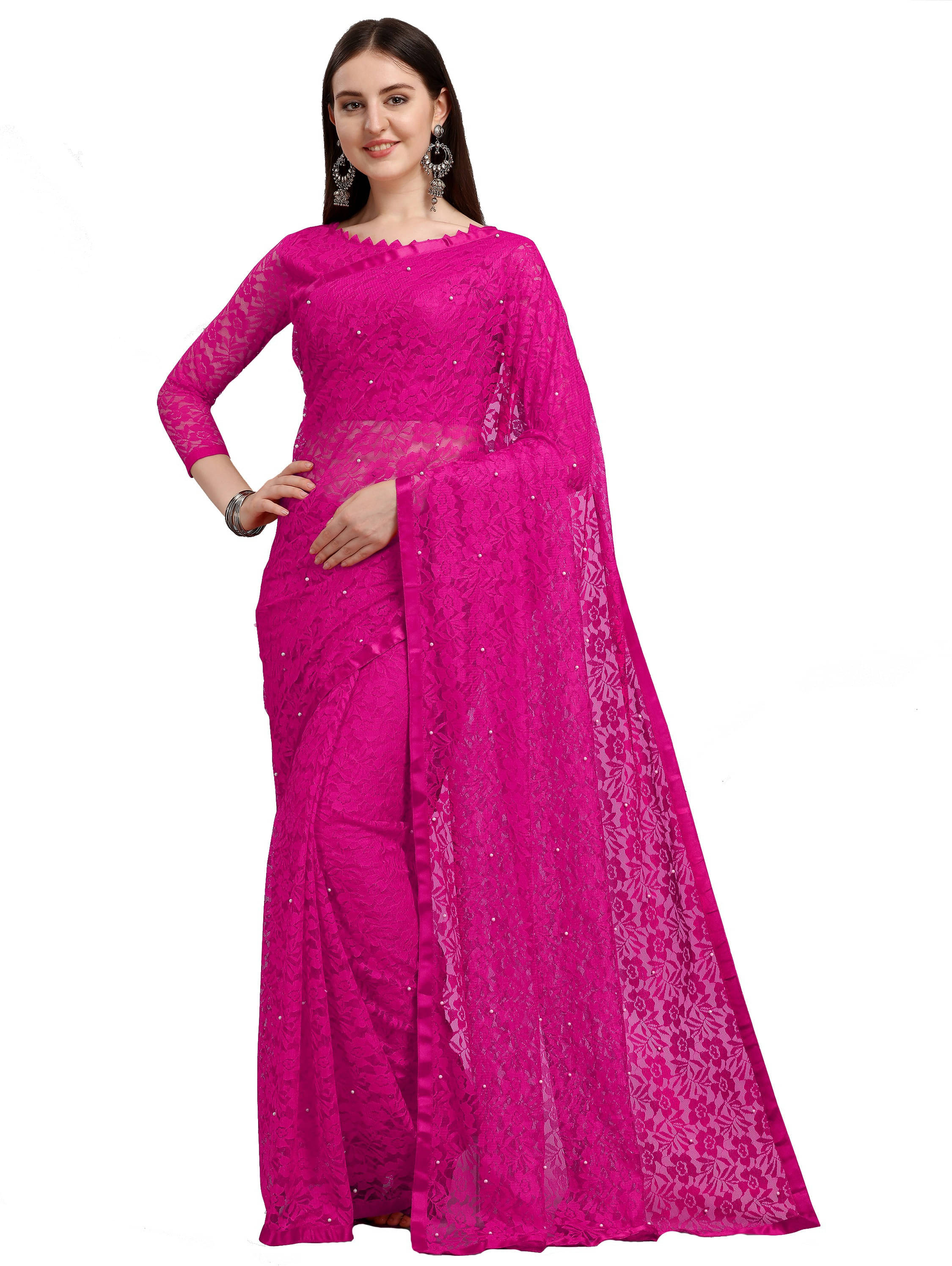 Suali Net Self Design Saree With Unstitched Blouse Piece ( Pink ) Suali Net Self Design Saree With Unstitched Blouse Piece ( Pink )