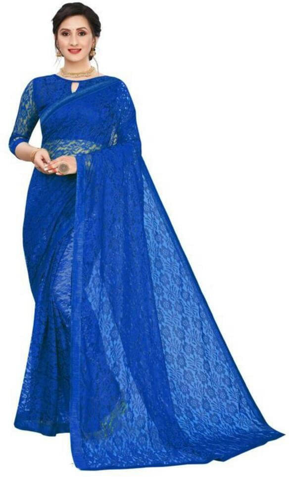 Suali Net Self Design Saree With Unstitched Blouse Piece ( Blue ) Suali Net Self Design Saree With Unstitched Blouse Piece ( Blue )