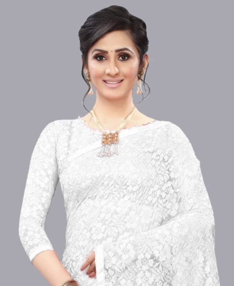 Suali Net Self Design Saree With Unstitched Blouse Piece ( White ) Suali Net Self Design Saree With Unstitched Blouse Piece ( White )
