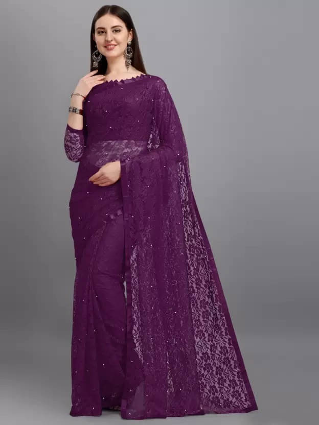 Suali Net Self Design Saree With Unstitched Blouse Piece ( Purple ) Suali Net Self Design Saree With Unstitched Blouse Piece ( Purple )