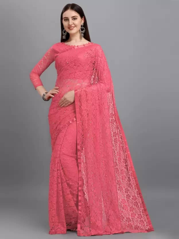 Suali Net Self Design Saree With Unstitched Blouse Piece ( Pink ) Suali Net Self Design Saree With Unstitched Blouse Piece ( Pink )