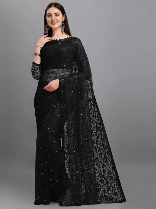 Suali Net Self Design Saree With Unstitched Blouse Piece ( Black ) Suali Net Self Design Saree With Unstitched Blouse Piece ( Black )