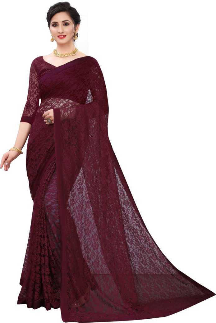 Suali Net Self Design Saree With Unstitched Blouse Piece ( Brown ) Suali Net Self Design Saree With Unstitched Blouse Piece ( Brown )