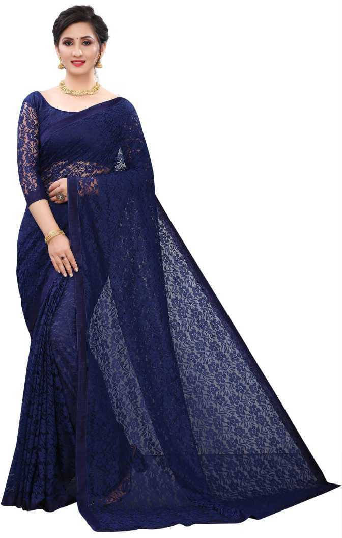 Suali Net Self Design Saree With Unstitched Blouse Piece ( Blue ) Suali Net Self Design Saree With Unstitched Blouse Piece ( Blue )