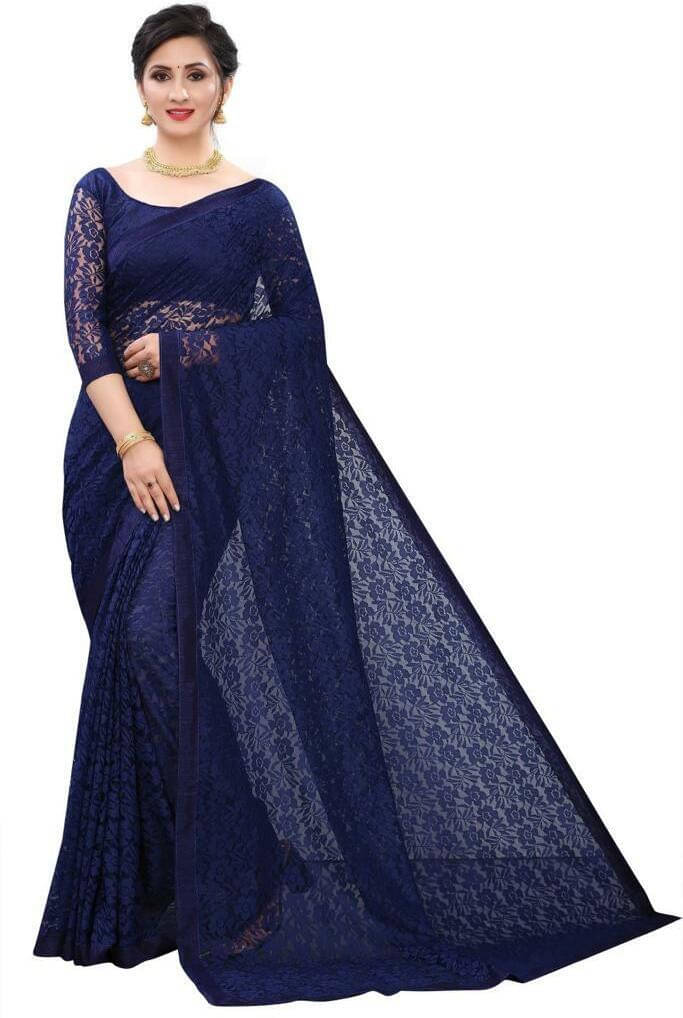 Suali Net Self Design Saree With Unstitched Blouse Piece ( Blue ) Suali Net Self Design Saree With Unstitched Blouse Piece ( Blue )