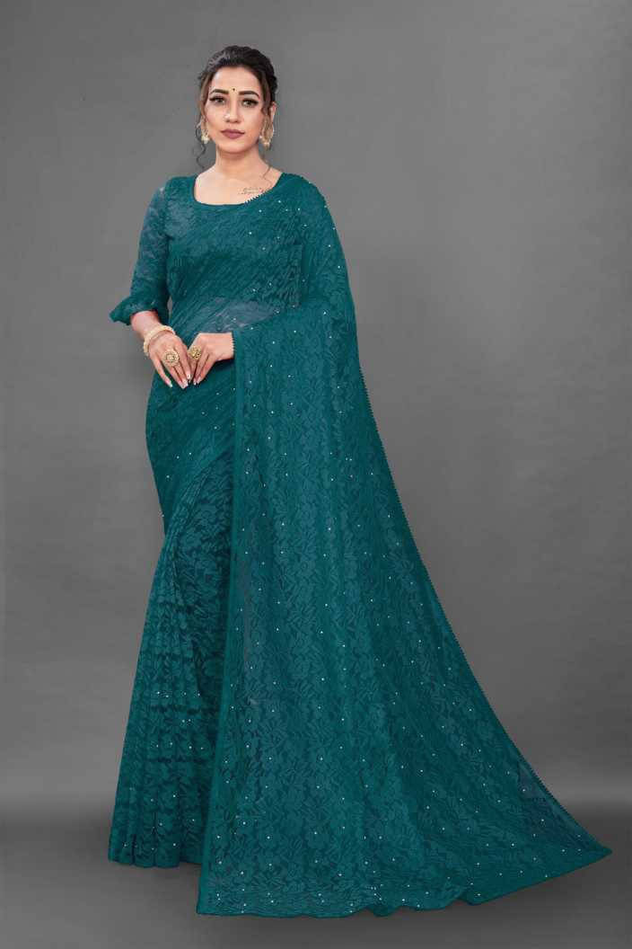 Suali Net Self Design Saree With Unstitched Blouse Piece ( Green ) Suali Net Self Design Saree With Unstitched Blouse Piece ( Green )