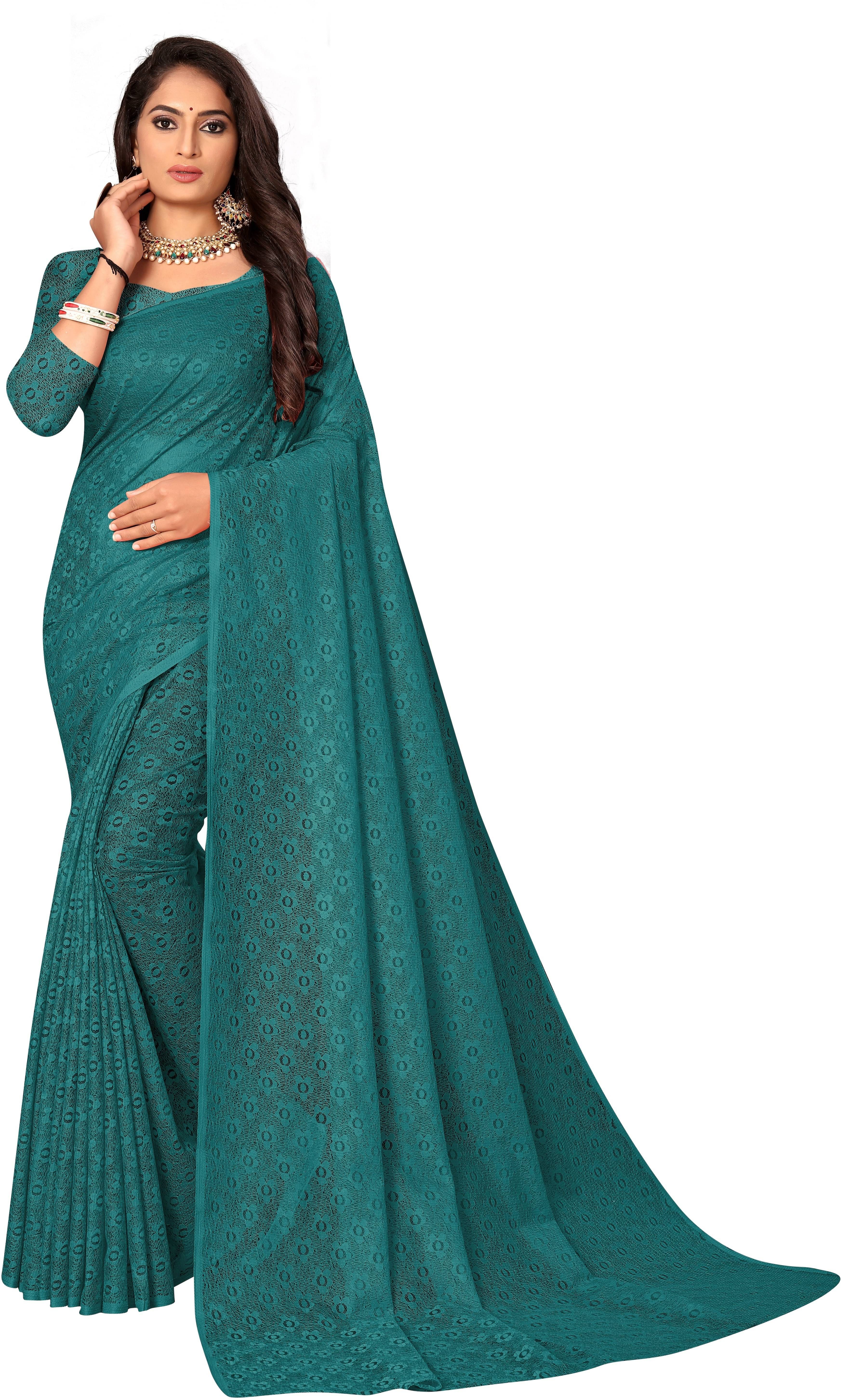 Suali Net Self Design Saree With Unstitched Blouse Piece ( Light Blue ) Suali Net Self Design Saree With Unstitched Blouse Piece ( Light Blue )